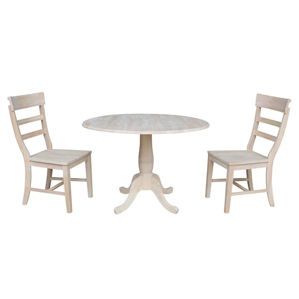 International Concepts Round 42 in Rd Top Pedestal Table, 2 Chairs, Unfinished, Ready to Finish, 42 in W, 42 in L, Wood K-42DPT-C36-2 - main